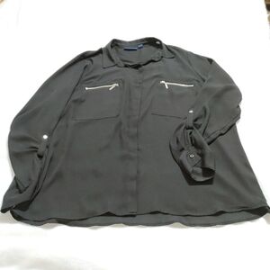 Apartment 9 XXL Semi Sheer Blouse Zipper Pockets Collared Cuff Up Long Sleeves
